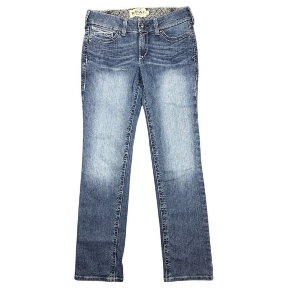 Ariat Real Denim Womens 29L Straight Leg Jeans Medium Wash Embroidered Western